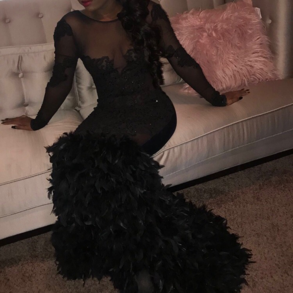 Black Feather Mermaid Prom Dress
